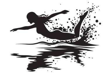 Kadın Silueti Su Vektörü İllüstrasyon Sanatına Dalıyor