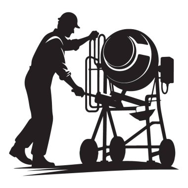 Çimento Karıştırıcı Siluet Vektör Grafiksel Çizimi ile İnşaat İşçisi