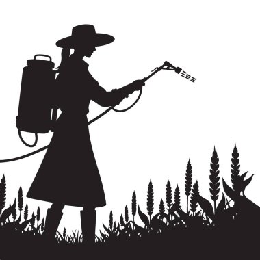 Çiftçi Kırbaç Spreyi Siluet Vektörü Modern Tarım Çizimi