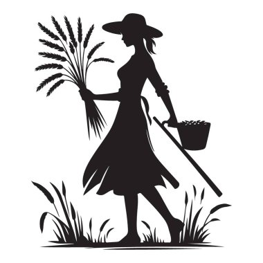 Buğday biçen Kadın Silueti Tarım Resimleri