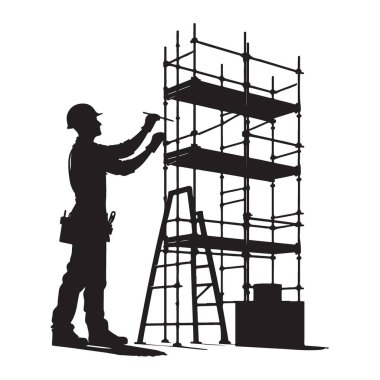 İnşaat İşçisi Silueti İskele Vektörü Resimlerinde Boyama