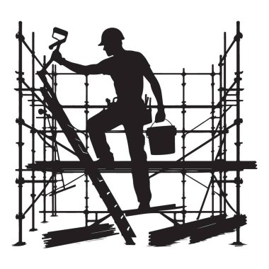 İnşaat İşçisi Silueti Boya Aracı ile İskelede