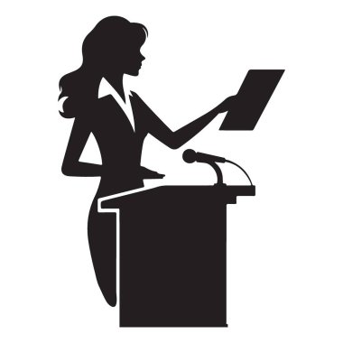 İş kadını silueti Podyum Vektörü 'nde konuşma yapıyor.