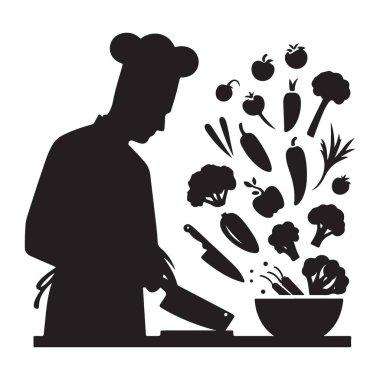 Aşçının Silueti Taze Sebzeler Mutfak Sanatı Vektör Tasarımı