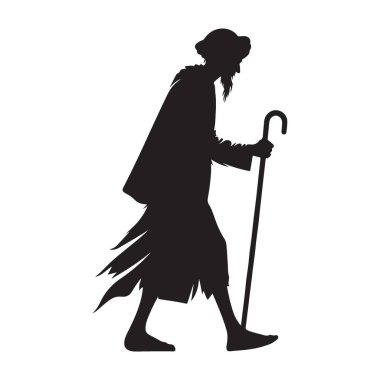Cane ile Yürüyen Yaşlı Adam 'ın Silueti Evsizlik Yoksulluk Çizimi