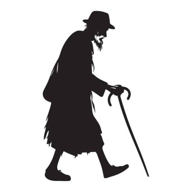 Yaşlı Kişinin Silueti Çubukla Yürüme Sanatı