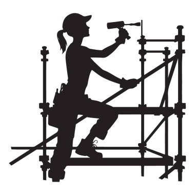 İnşaat İşçisi Silueti Vektör Resimli Kadın İskelede