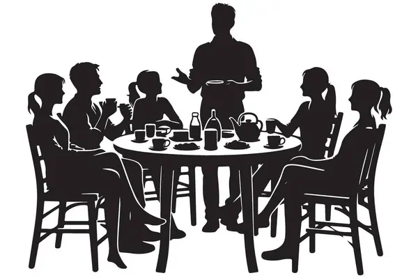 Bir Masa İllüstrasyonu etrafında toplanan İnsan Silüeti Grubu