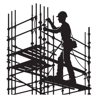 Siluet İnşaat İşçisi İskele Vektör İnşaat Endüstrisinde