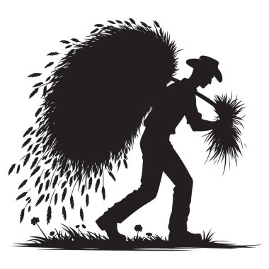 Hey çiftçi silueti buğday tarımı illüstrasyon vektörü taşıyor