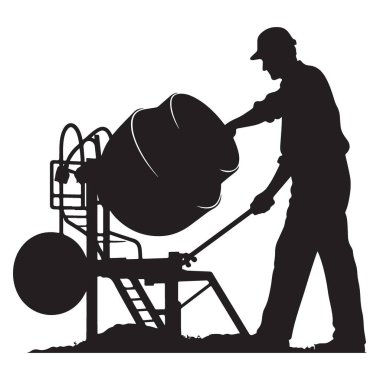 Siluet Yapı İşçisi Çimento Karıştırıcı İllüstrasyonu Kullanıyor