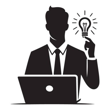 Yaratıcı iş adamı silueti dizüstü bilgisayar çizimi üzerinde çalışıyor