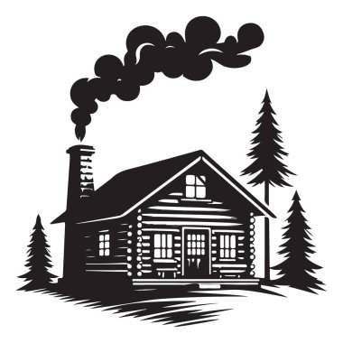 Rahat ahşap kabin silueti geri çekilme doğa dağ vahşi deneyim