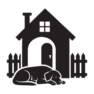 Uyuyan Labrador Hayvan İllüstrasyonlu Köpek Evi Silueti