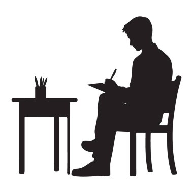 Yazar İllüstrasyon Vektör Sanatının Silueti Masada Oturuyor