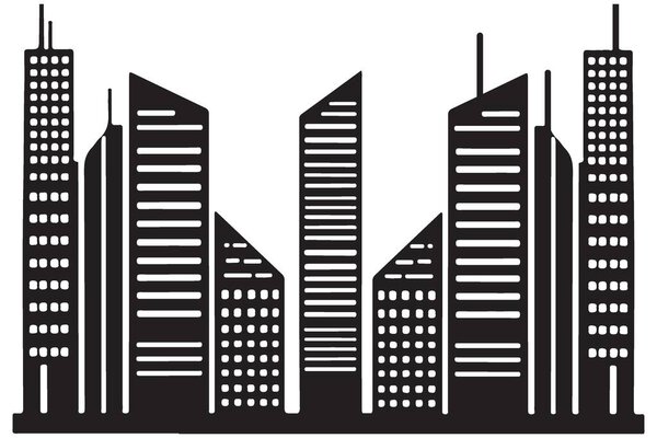 Urban Skyline Silhouette Vector Illustration with Modern Building Design