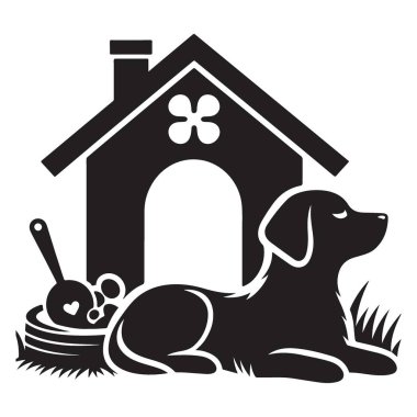 Köpek dinlenme silueti köpek barınağı Vektör İllüstrasyonunun önünde