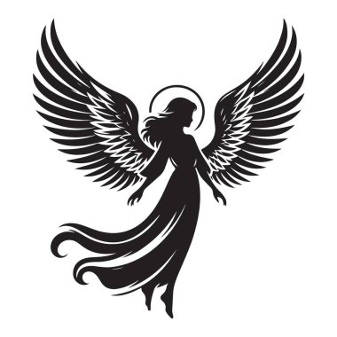 Kanatları olan zarif melek silueti Vektör İllüzyon Tasarımı