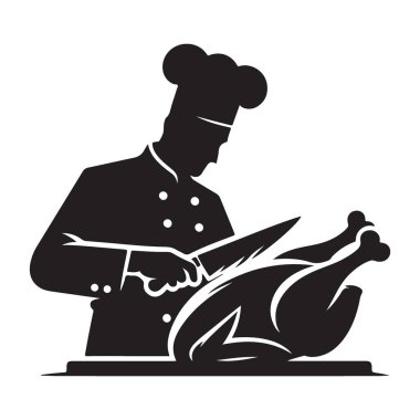 Aşçı Şükran Günü için kızarmış hindi silueti çiziyor.