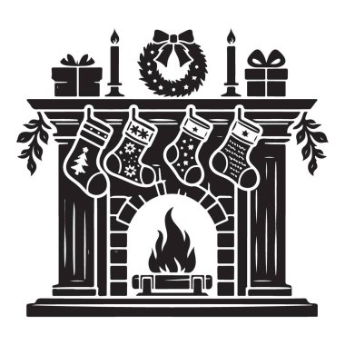 Çorap vektör illüstrasyon şablonlu siluet Noel şöminesi