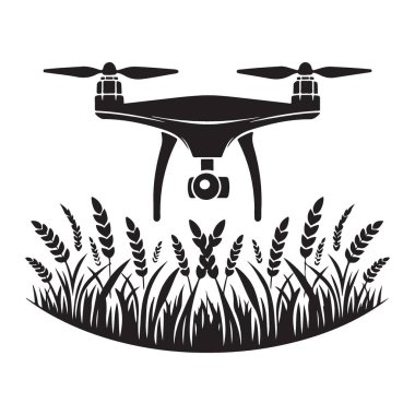 Ekinlerin üzerinde uçan siluet drone tarım için illüstrasyon vektörü