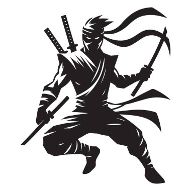 Hareketli Siluet Dizaynları için Dinamik Siluet Ninja Vektör İllüstrasyonu