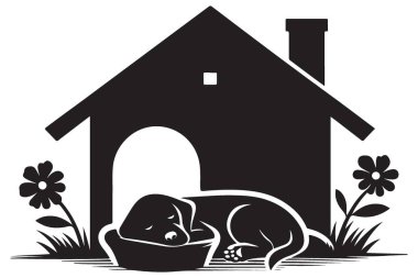 Tatlı Siluet Köpek Evi Vektörü Uyuyan Yavru Çizimi