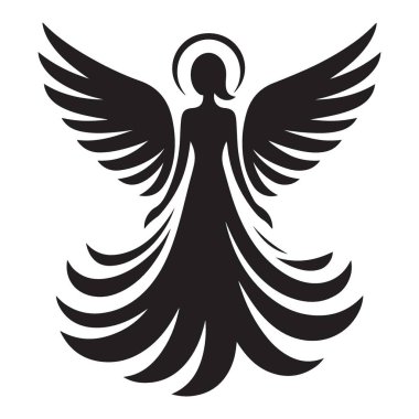 Kart Tasarımı için Kanat Resimli Siluet Meleği Vektör Sanatı