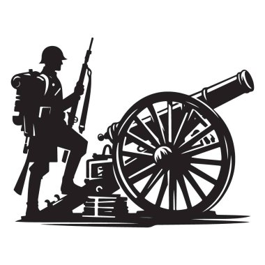 Cannon Silueti Güçlü Askeri İllüstrasyonlu Tarihi Asker