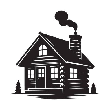 Konforlu kütük kabin silueti orman vektör tasarımında ev