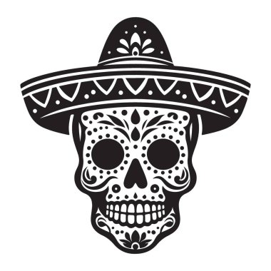Dia de los muertos sombrero vektör sanatı ile şeker kafatası