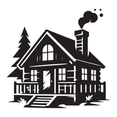 Ormanda Konforlu Kulübe Siluet Vektör İllüzyon Tasarımı