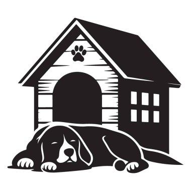 Ev illüstrasyon vektör formatının dışında uyuyan sevimli köpek