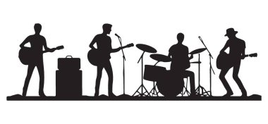 Canlı müzik bandı sahne siluet vektör tasarımında çalıyor