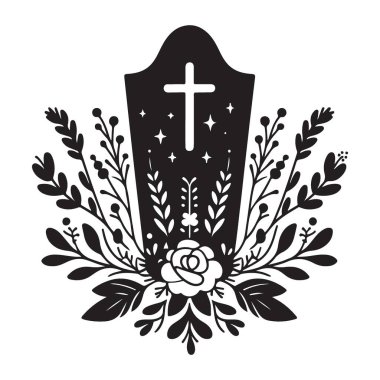 Çiçek Dekorasyonlu Zarif Tombstone Vektör Görüntü