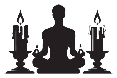 Zen Meditasyonu Siluet Arasında Şekil Mumlar Serenity Art Illustration