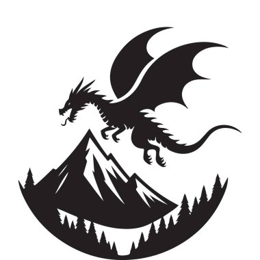 Görkemli Ejderha Silueti Dağ Tepeleri Çiziminin Üzerinde Uçuyor