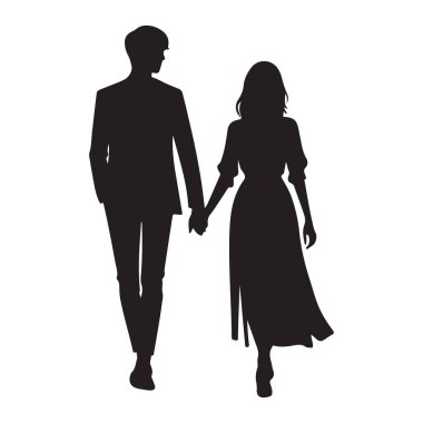 Romantik Çiftin El ele tutuşması Siluet Birlikte Yürüme Tasarımı