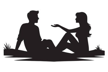 Romantik Çift Sohbeti Silüeti Doğa Tasarım Elementinin Zevkini Çıkartıyor