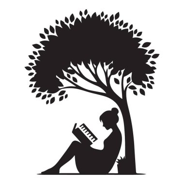Bir ağaç vektörü illüstrasyon sanatının altında okuyan kadın silueti