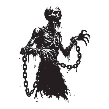 Zombi silueti sürükleme zinciri vektör sanat ürkütücü illüstrasyon