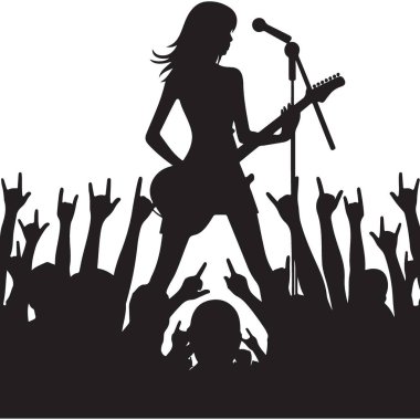 Kadın Rock Yıldızı Silueti Konser Vektörü İllüstrasyon Sanatı