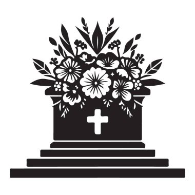 Tombstone vektör illüstrasyonunda siluet çiçekleri Anma Günü tasarımı