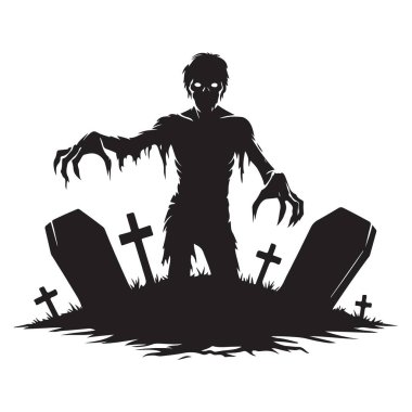 Cadılar Bayramı konsepti için mezarlıktan yükselen zombi silueti