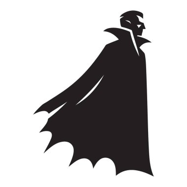 Cadılar Bayramı daveti için pelerinli zarif vampir silueti vektörü