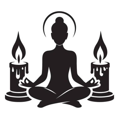Mumlu Meditasyon Kadını Silueti Vektör Ruhani Tasarımı