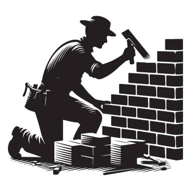 Tuğla Duvarı Yapılandıran Tuğla Duvar Silueti Vektör İllüstrasyonu Profesyonel Ticaret
