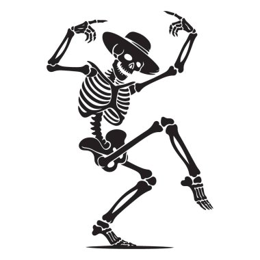 Dans Eden İskelet Silueti Şapka Vektörü İllüstrasyonu Cadılar Bayramı Şenliği