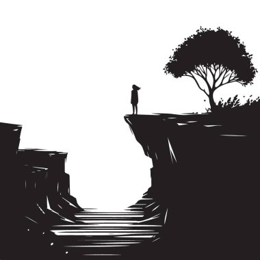 Cliff Edge Vektör İllüstrasyonunda Kadın Silueti