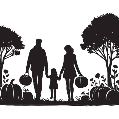 Siluet Aile Elleri Kabak Yaması Vektöründe Yürüyor